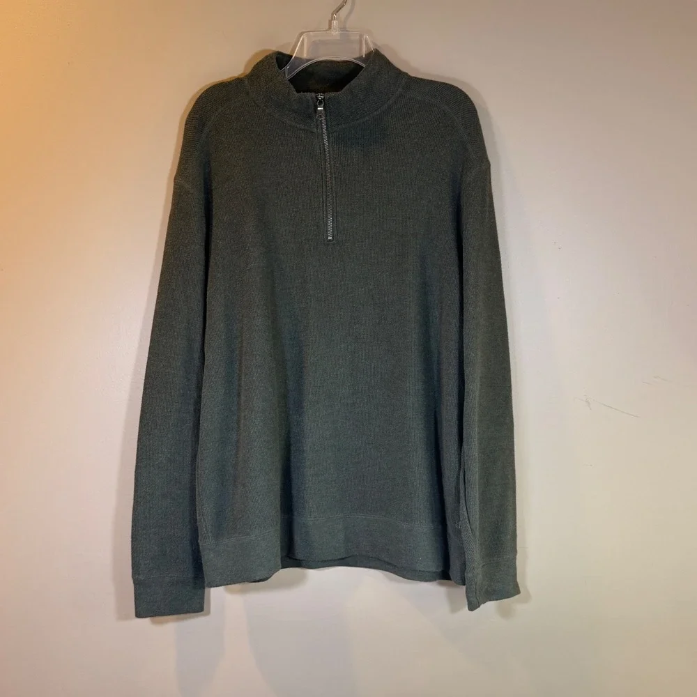 Banana Republic Mens XL Quarter Zip Pullover Green Ribbed Mock Neck Smart Casual